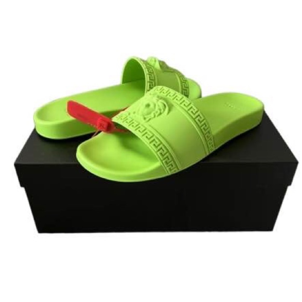 Versace Pool Slides W6 Neon Green Matte Women Sandals